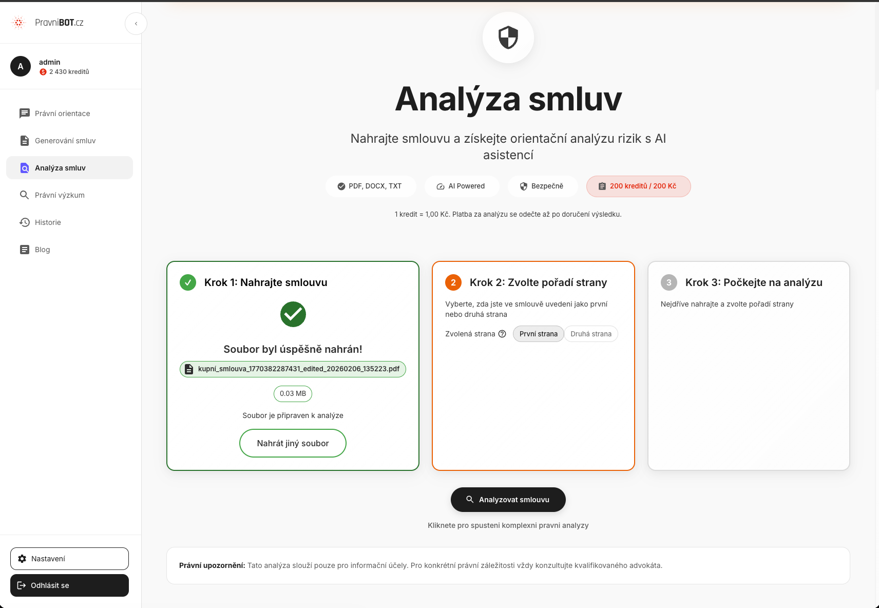 Analýza smluv krok 1